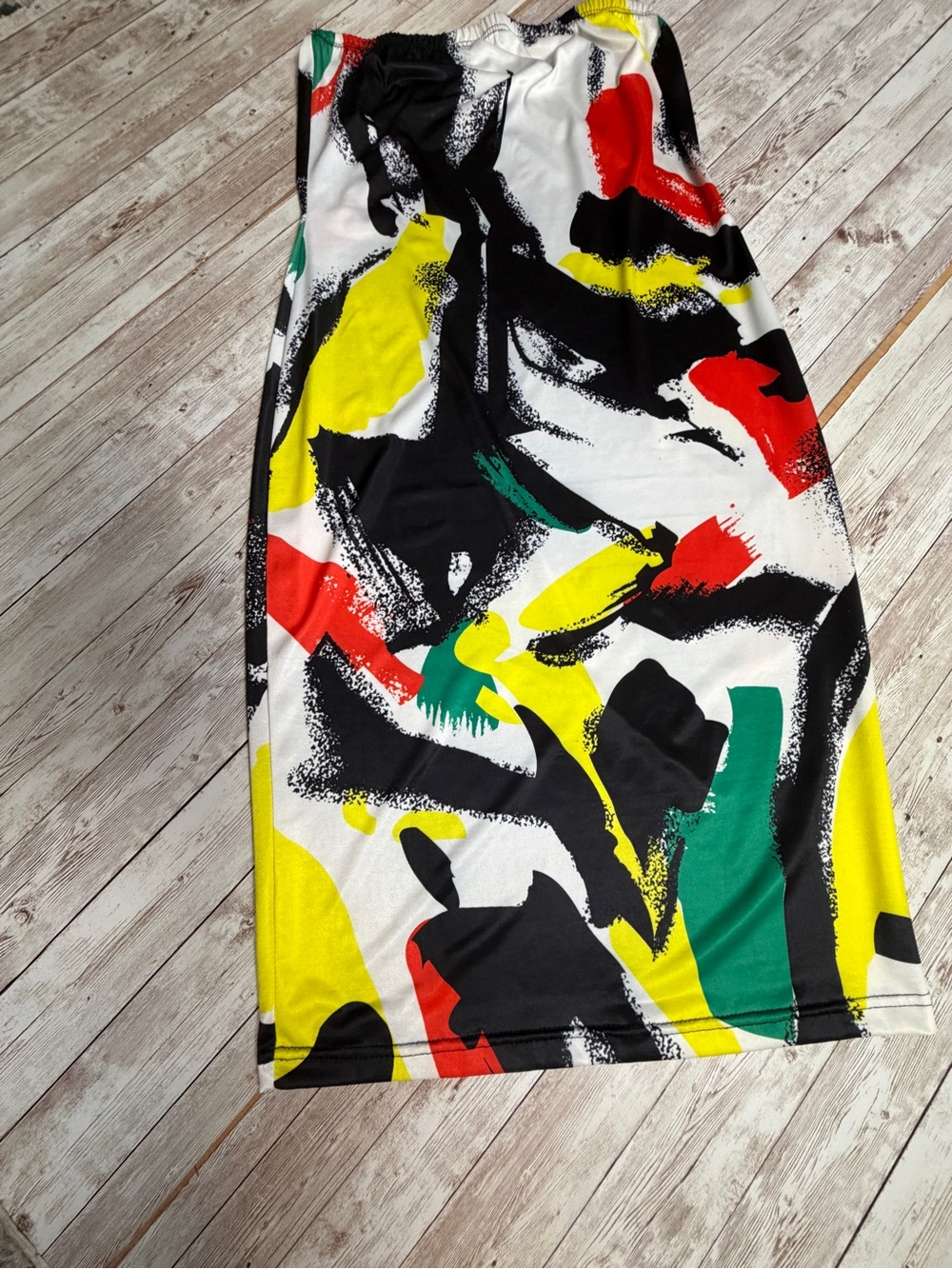 Abstract Brushstroke Midi Skirt in Black, White, Yellow, Red, Green - Picture 5 of 8